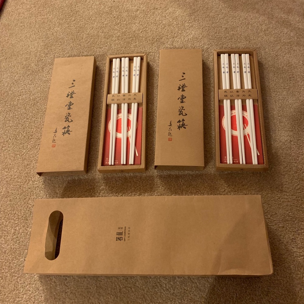 New 6 pairs chopsticks ceramic white